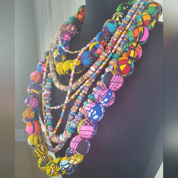 SASSY JONES Asante Colorful Beaded Necklace Set - Picture 1 of 10